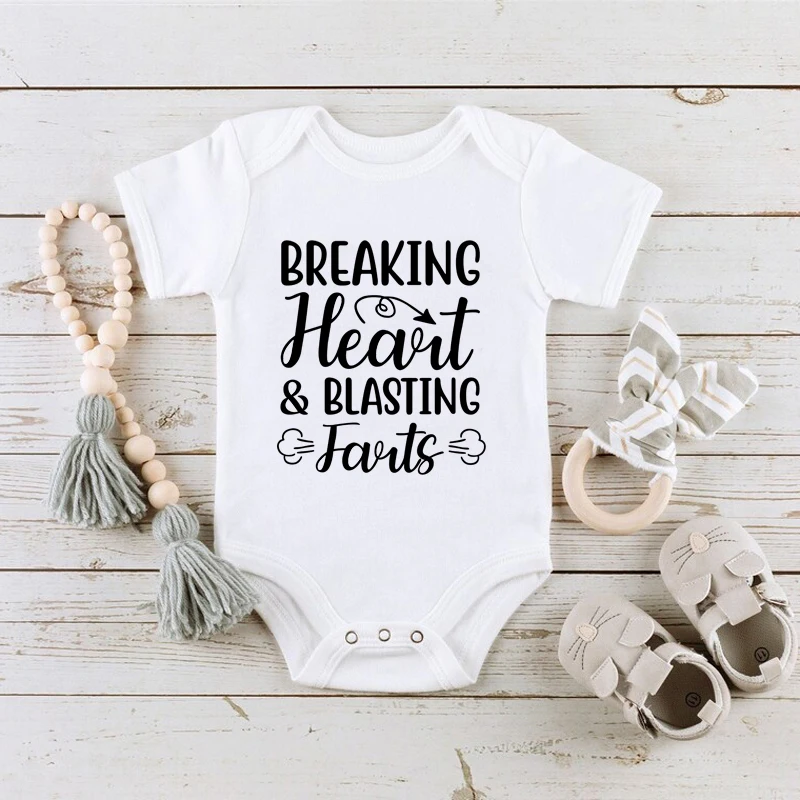 Newborn Infant Baby Boy Bodysuit Breaking Heart Blasting Farts Printed Summer Cotton Jumpsuit Casual Short Sleeve Outfits Romper