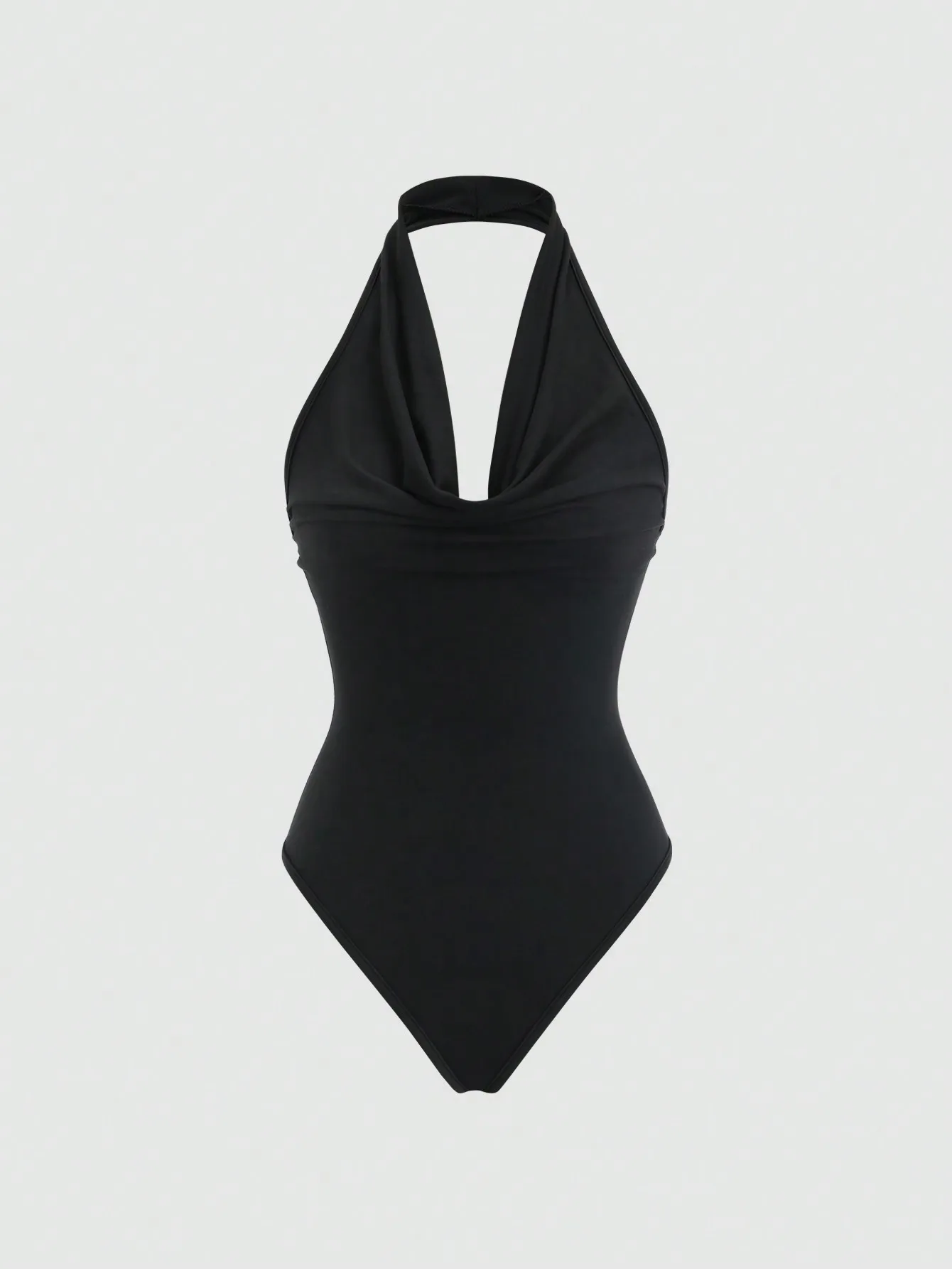 Damen-Body mit Neckholder-Ausschnitt, ärmellos, drapiert, hoch geschnitten, figurbetont, Y2K, sexy, für Urlaub, Party, Freizeit, Basic, einteiliges Oberteil – Detail 8
