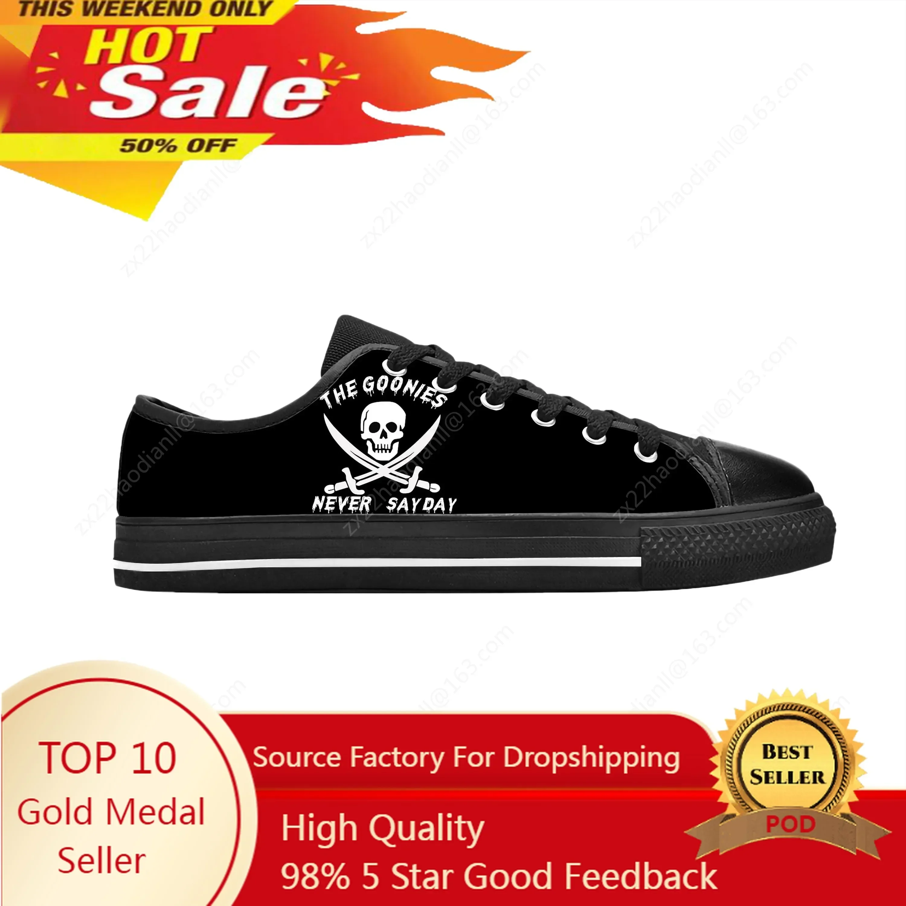 Goonies Never Say Die Skull Skeleton Pirate Gothic Low Top Casual Cloth Shoes Comfortable Breathable 3D Print Men Women Sneakers