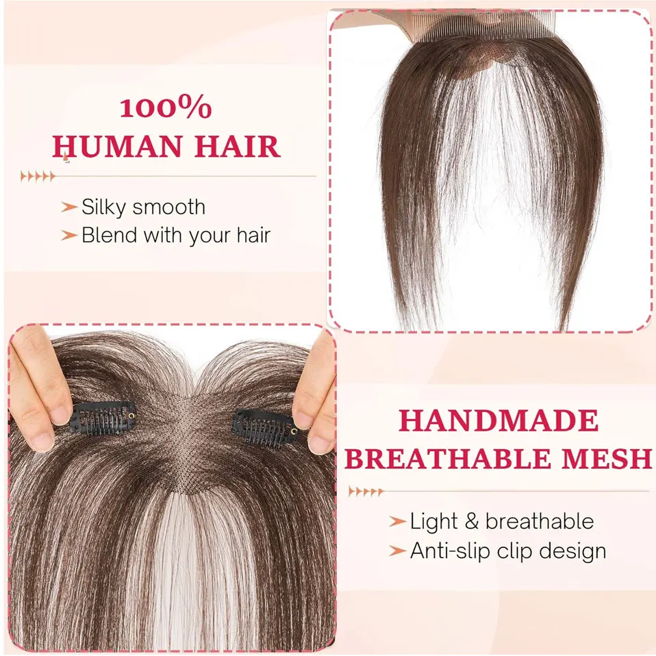 Rich Choices Clip in Bangs Real Human Hair Forehead Hairline Hand-tied Base Invisible Edges Fluffy Clip in Hair Pieces for Women