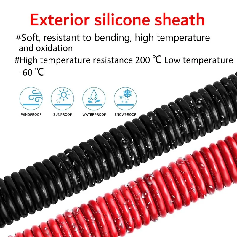 Cabo de silicone super macio 2 4 6 8 10 12 awg ac 600v/dc 3000v fio elétrico de alta tensão 1m 2m 3m 5m para holofote de bateria de carro