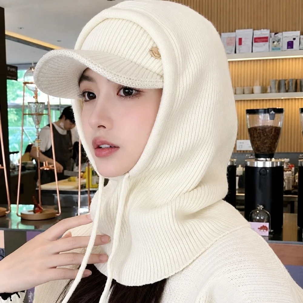Thickened Knit Balaclava Hat Soft Breathable Hooded Neck Warmer Washable Elastic Thermal Scarf Cap Commuting