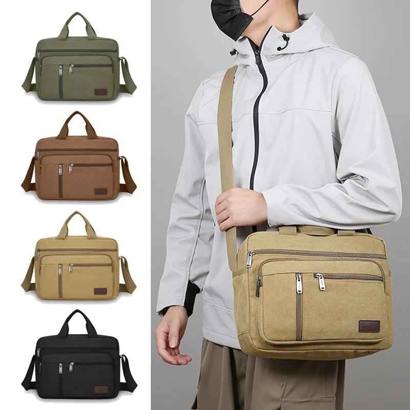 

Men's Canvas Shoulder Bag, Large Capacity, Multi Compartment Storage, Casual Handbag, Suitable for Business, Daily,commuting,etc