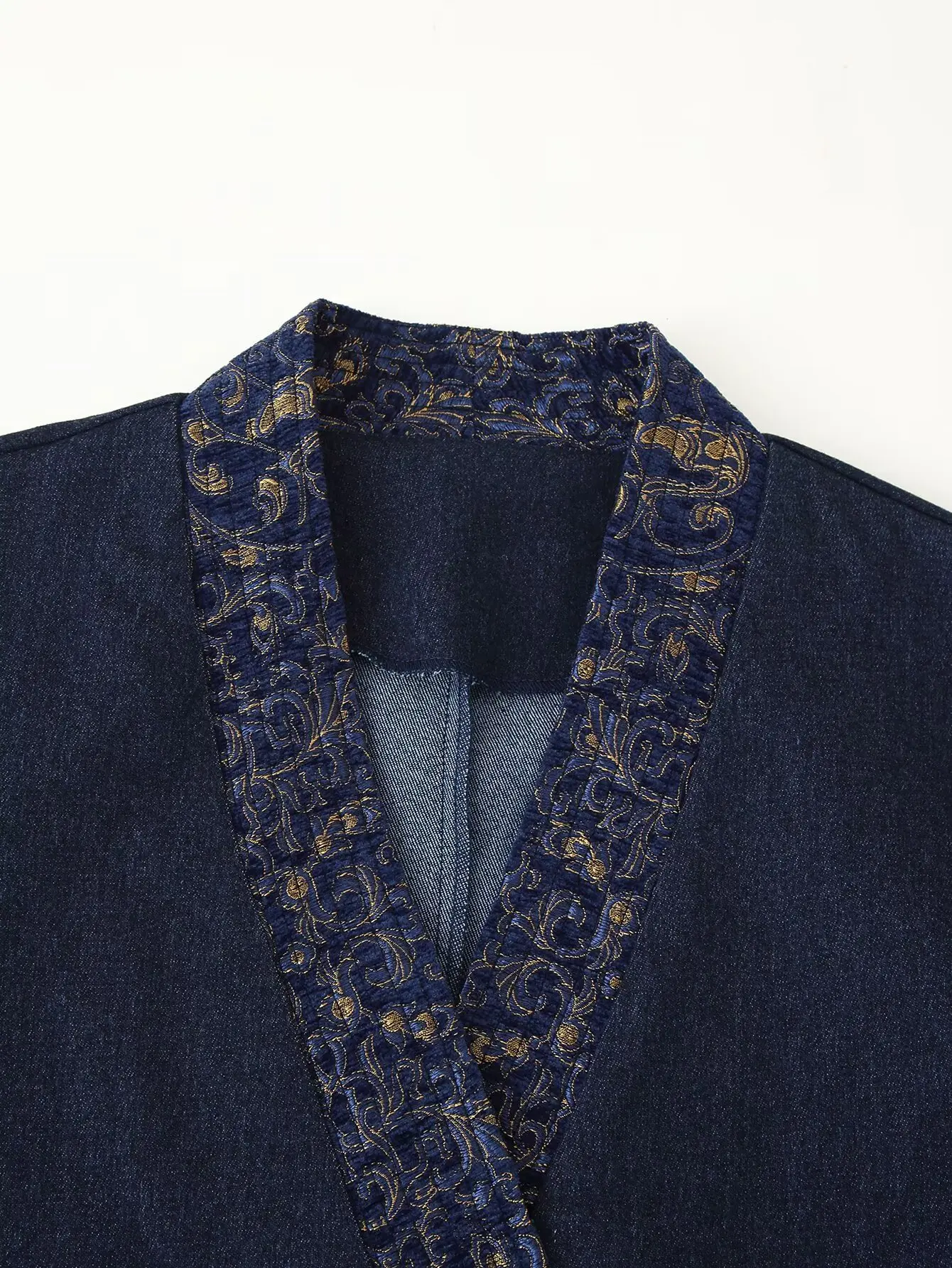 

Loose Denim Texture Embroidered Jaet Women's Spring Long Sve Button up Cotton ort Coat Sli Casual Outerwear