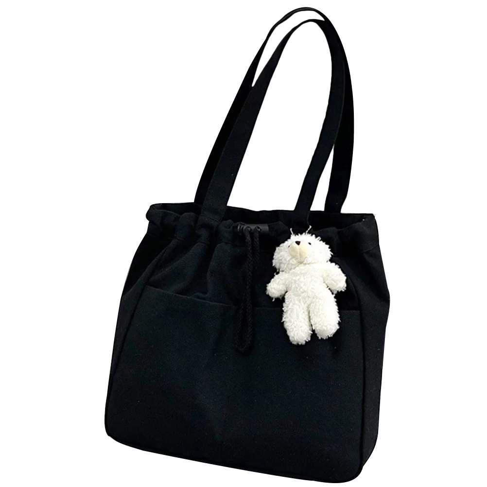 

Drawstring Canvas Tote Bag for Women Large Capacity Lightweight Shoulder Pouch Stylish Single-Shoulder Handbag for School