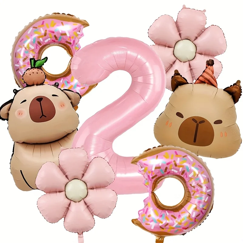 7 stks Capybara Thema Ballon 32 inch Roze Cijfers 1-9 Verjaardag Ballon Set Kinderfeest Decoratie Verjaardag Verrassingsgeschenken