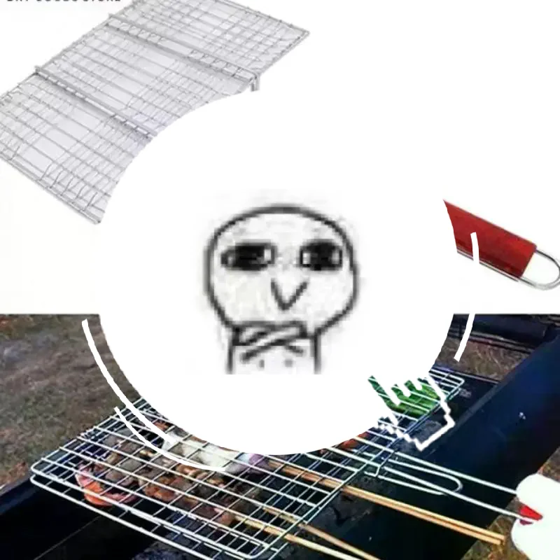 Foldable BBQ Grill Net For Hamburger BBQ Solid Ferroelectric Plating Heat-Resistant Wooden Handle For Outdoor Barbecue