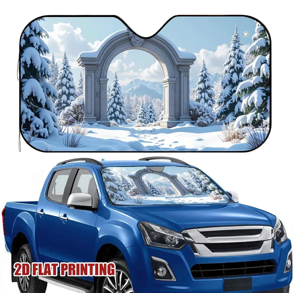 1pc 2D Flat Pring Hot Selling And Popular Windshield Sunshade For Car Snow Forest Scene 100% Polyester Summer Perfect For Protec