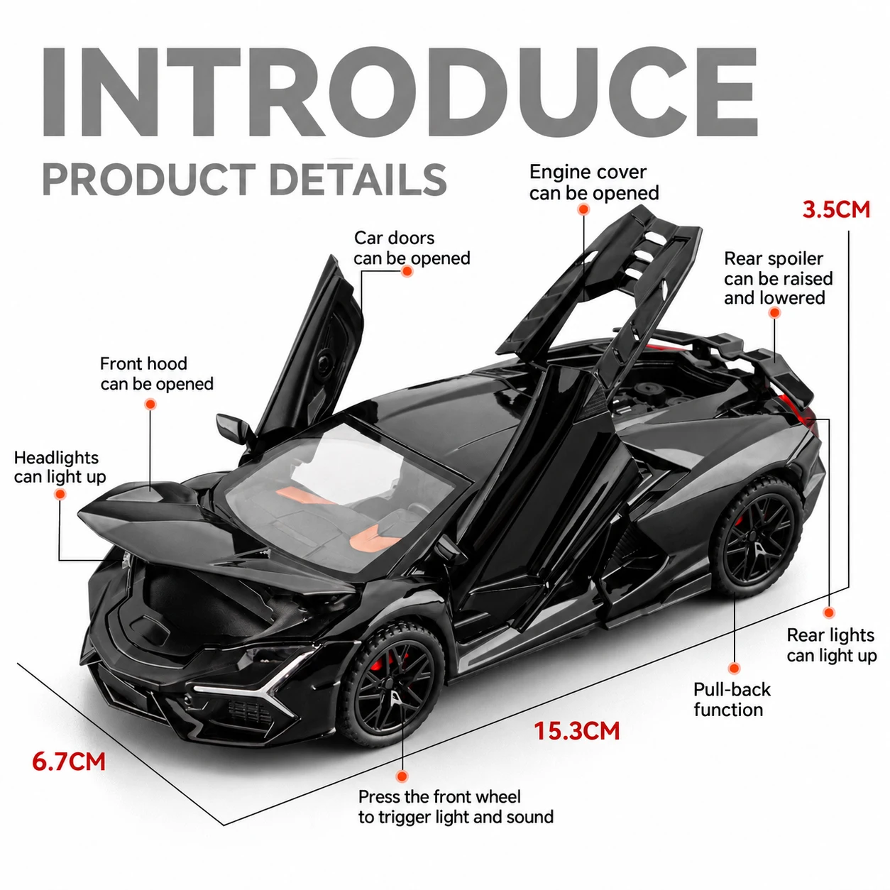 1:32 Supercar Alloy Diecast Model Toys Car Doors Opened with Sound Light Pull Back Miniature Vechies Home Decoration view 2