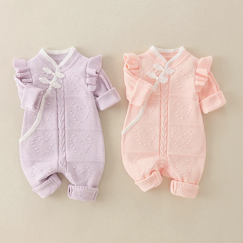 

Jenny&Dave Infant and Toddler Bodysuit Female Baby Chinese Style Knitted Bodysuit 2023 Spring and Autumn Climbing Suit Chinese S