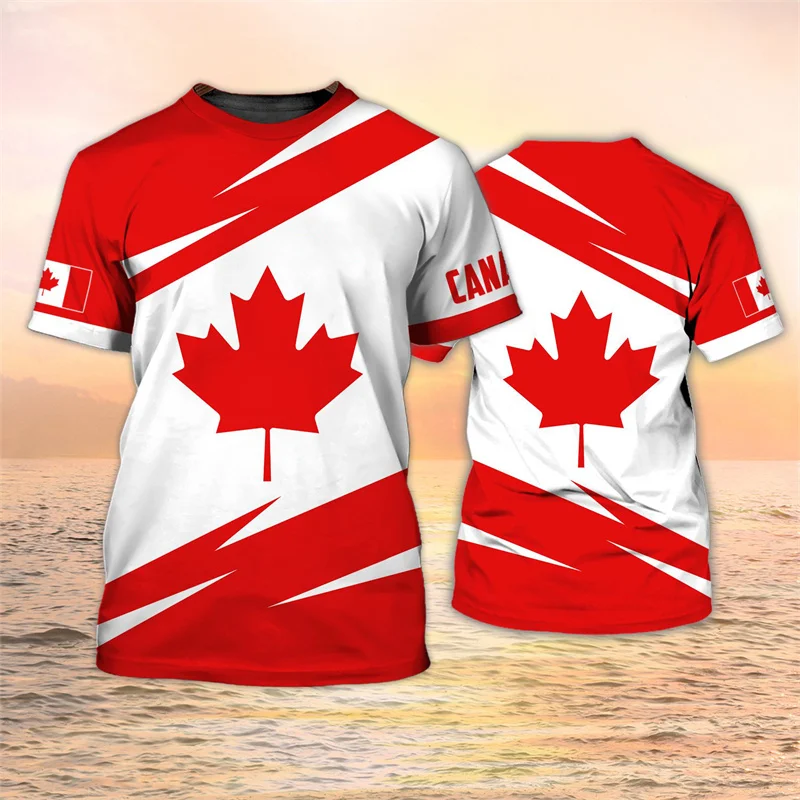 Camisetas con emblema de la bandera de Canadá, camiseta con estampado de hoja de arce canadiense 3D para hombres, ropa informal Unisex para mujer, camisetas de talla grande