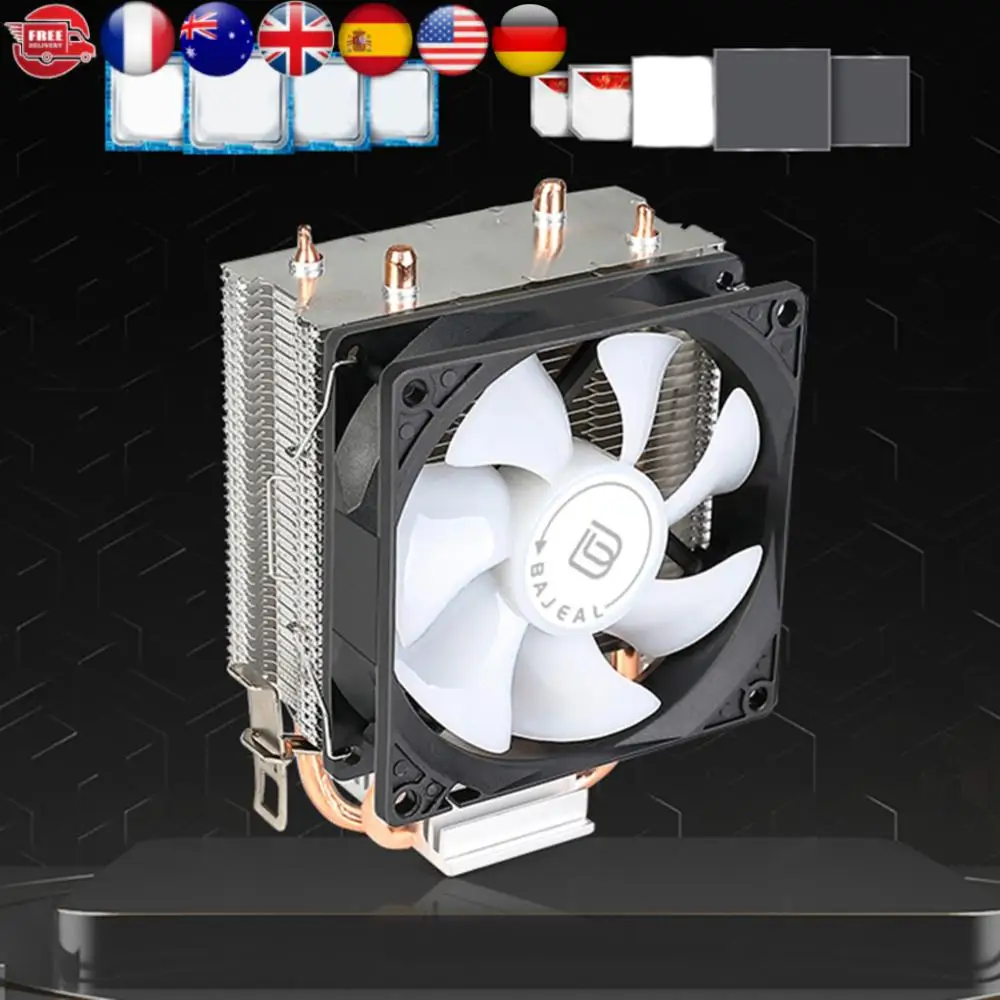 Ventilador de refrigeración RGB arcoíris silencioso de 90mm con 2 tubos de calor ventilador RGB silencioso ventilador de refrigeración de CPU para Intel 1150/1151/1155/1156/1200 AMD AM2