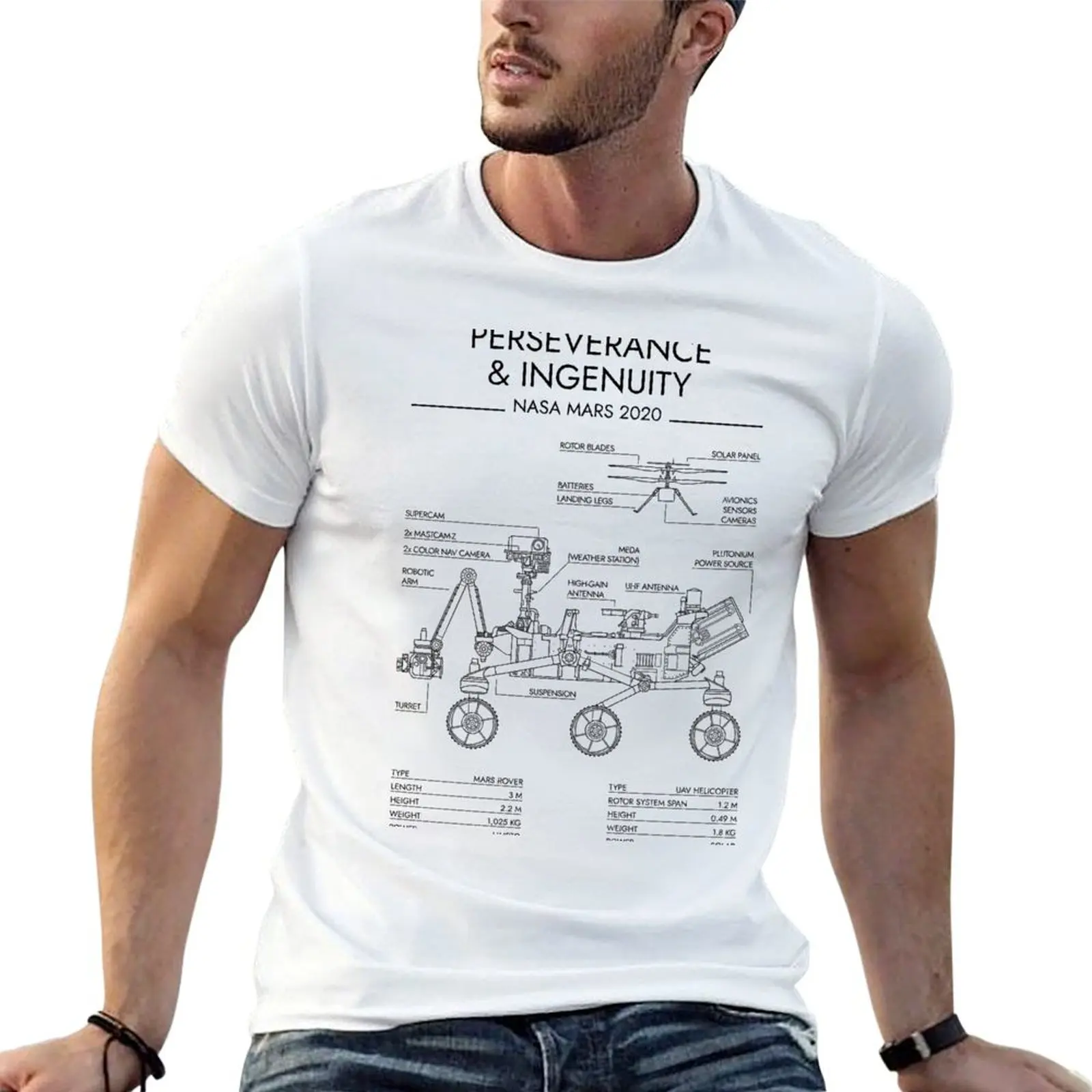 Perseverance & Ingenuity - MARS 2020 (stencil noir - sans fond) T-Shirt anime t-shirts surdimensionnés