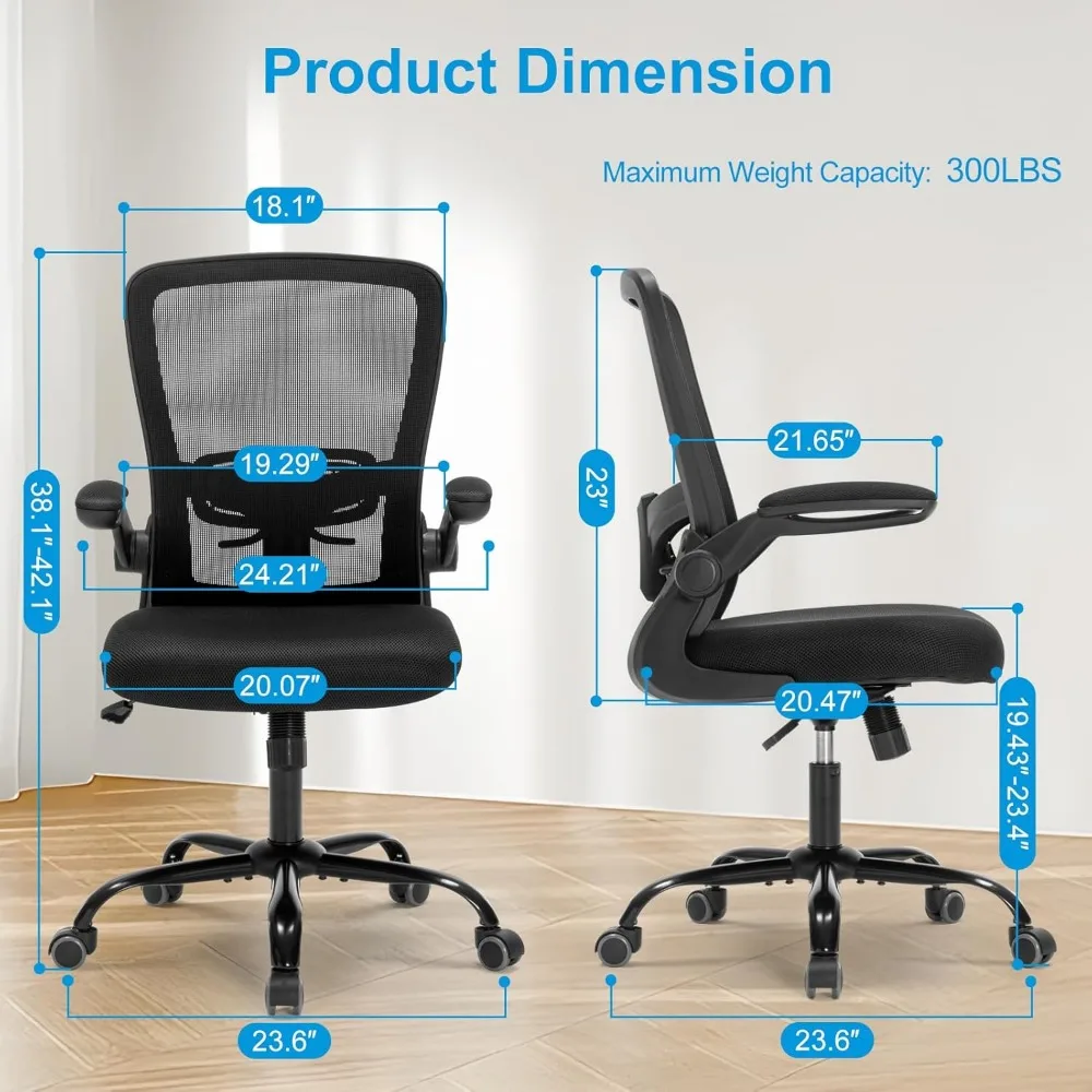 Office Chair Adjustable Lumbar Support Study Ergonomic Executive Office Chair With Mesh Swivel Rolling for Home Adults Student