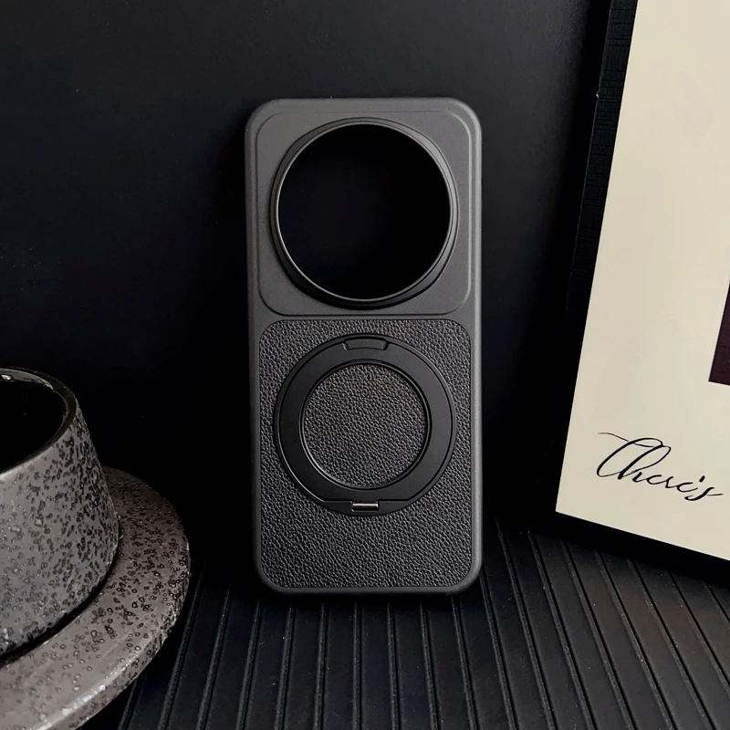 Case For Honor Magic 8 Pro Air Fashion Magnetic Lychee Texture PU Leather Ultra Thin Non-Slip 360° Rotation Ring Stand Cover