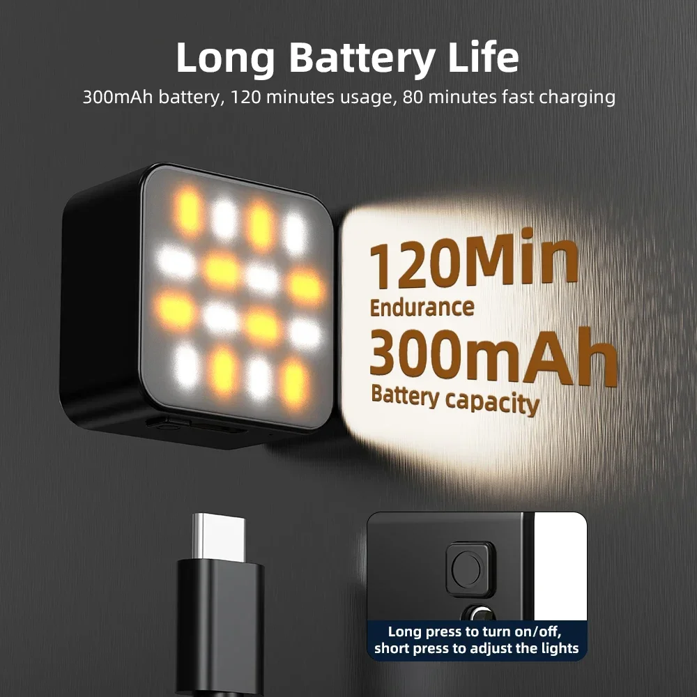 ضوء ملء كاميرا Flymile لـ DJI Pocket 3 مصباح فيديو LED مغناطيسي محمول مع حذاء بارد + 1/4 فتحة لولبية، محول قابل للتوسيع