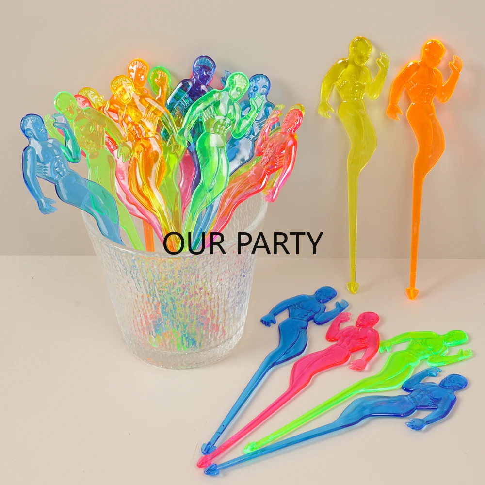 20Pcs Colorful Muscle Man Night-club Cocktail Swizzle Sticks Wine Drink Stirrer Muddler Puddler for Wedding Hen Party Decoration