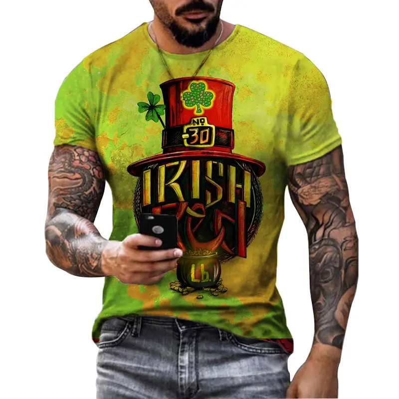 Summer Cool Green T-shirt For Men Irish St. Patrick's Day Graphic Men's Short Sleeve Casual O-Neck Top Personalized Pullover