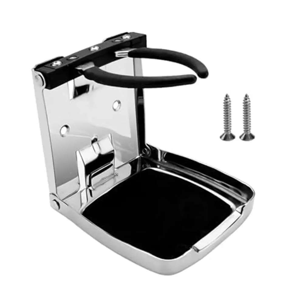 Folding Cup Holder Built From 304 Stainless Steel For Boats RVs Trucks Yachts And Carts With Non-Slip Foam Base