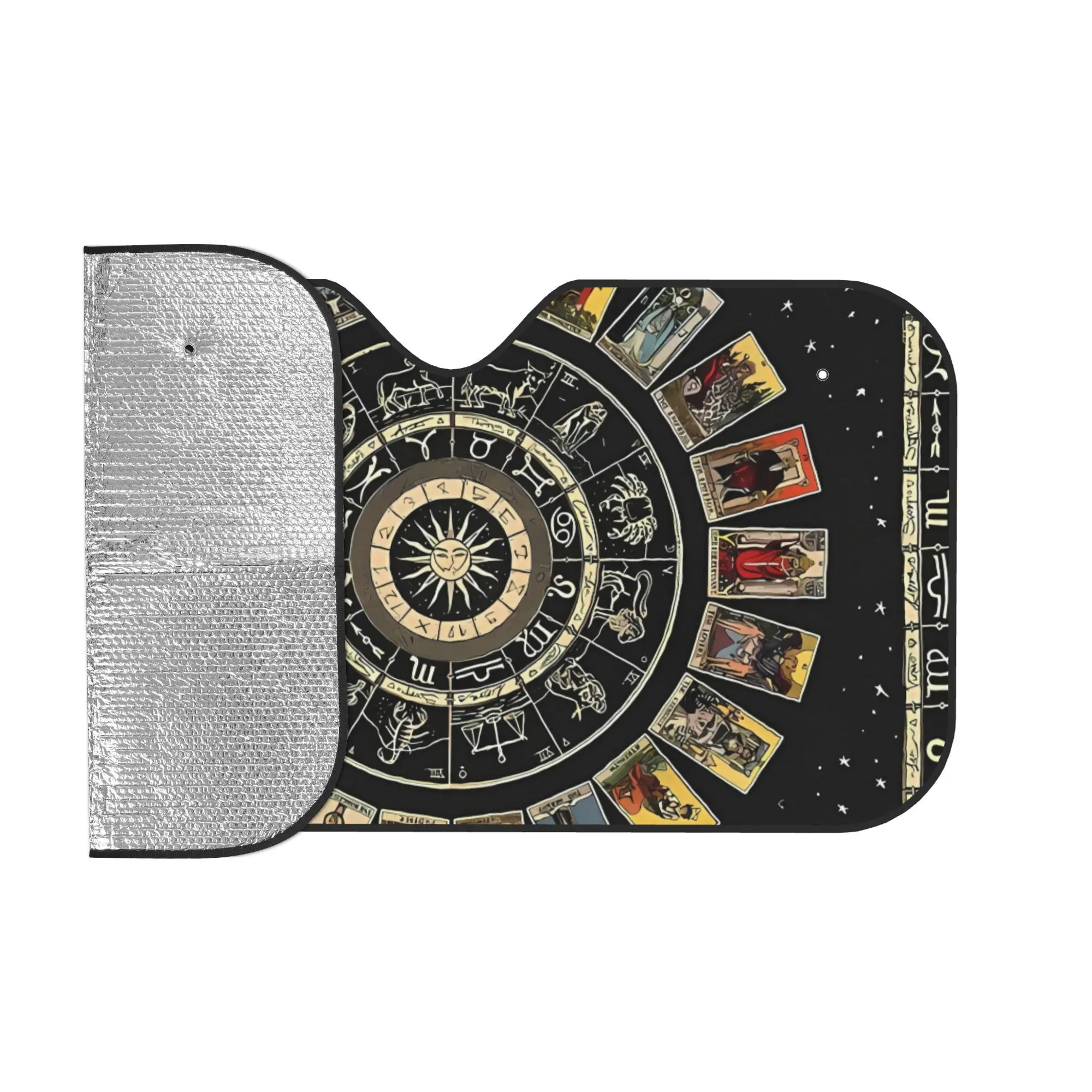Windshield Sunshade Wheel Of The Zodiac, Astrology Chart And The Major Arcana Poster Glass Sunshade