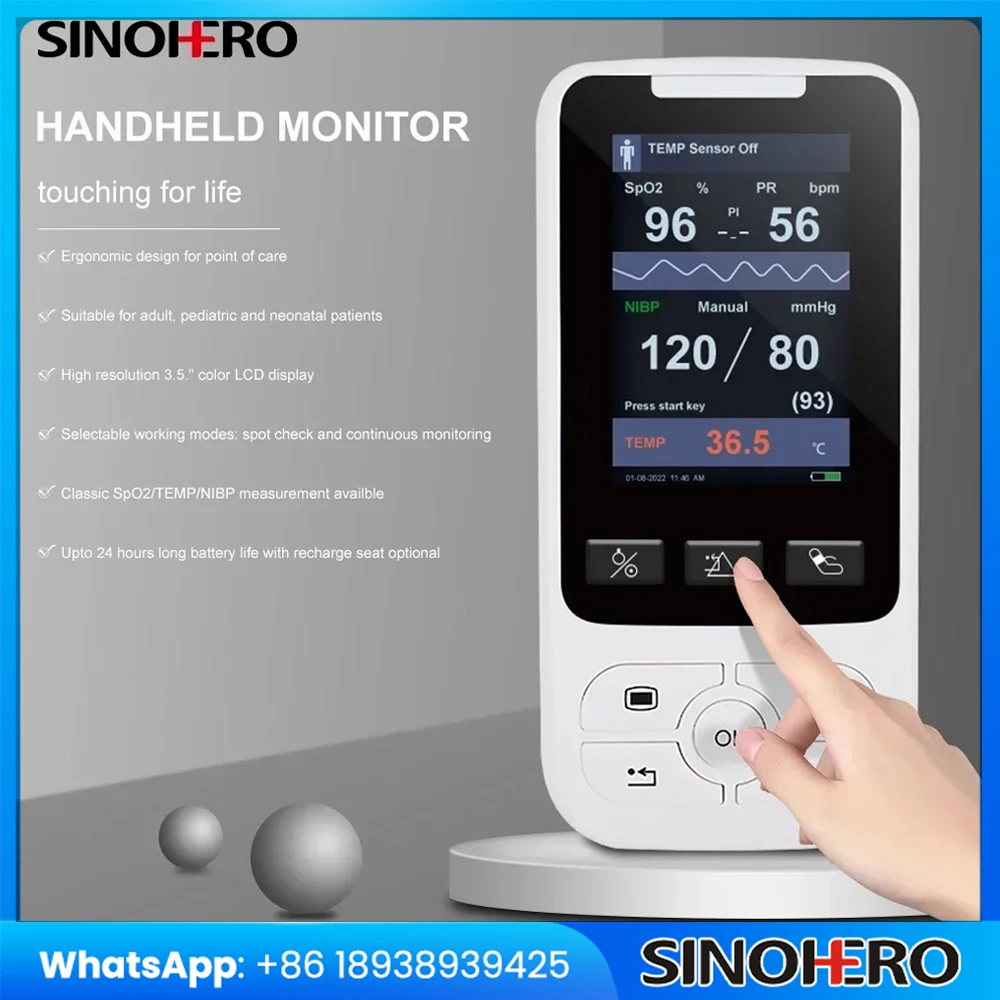 Monitor portátil de signos vitales, Monitor de ritmo multiparamétrico clínico de Hospital, equipo de enfermería humana SPO2 PR NIBP TEMP