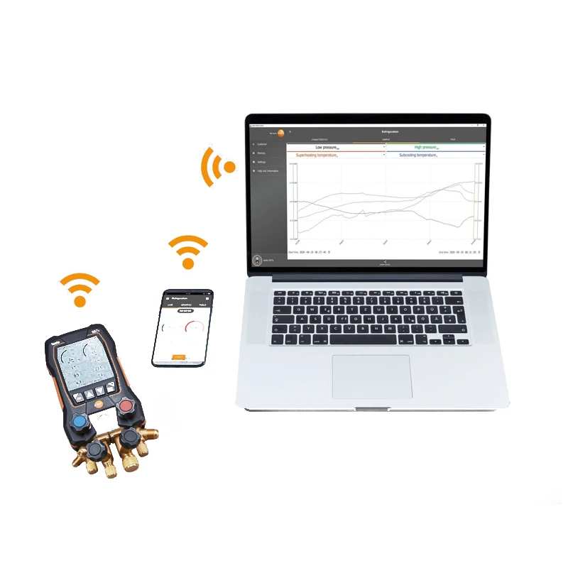 مجموعة Testo الذكية مع فراغية لاسلكية ، خرطوم من 3 قطع ، مشعب رقمي ، مشبك ، مجسات درجة الحرارة 0564 ، فراغ ،