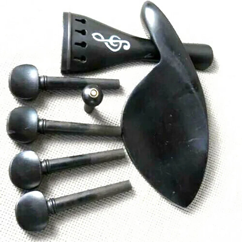 Ebony Wood Violin Accessories Parts Set Chin rest/Pegs/Tailpiece/Endpin,4/4 Full Size Violin Fittings