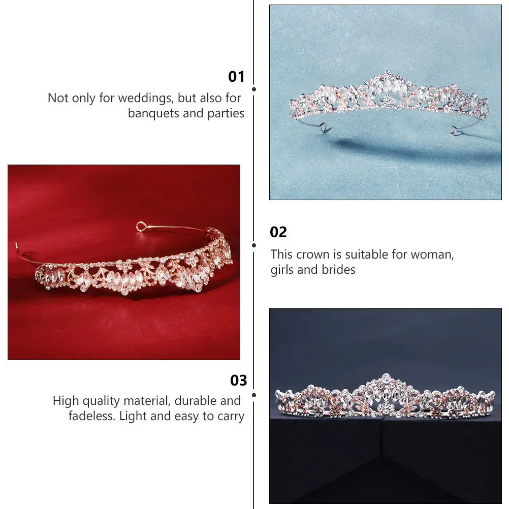 

1 шт. Корона-ободок для волос из розового золота с блестками, легкая, прочная, свадебная повязка для волос для женщин, девушек, невест, аксессуар для банкетов и вечеринок