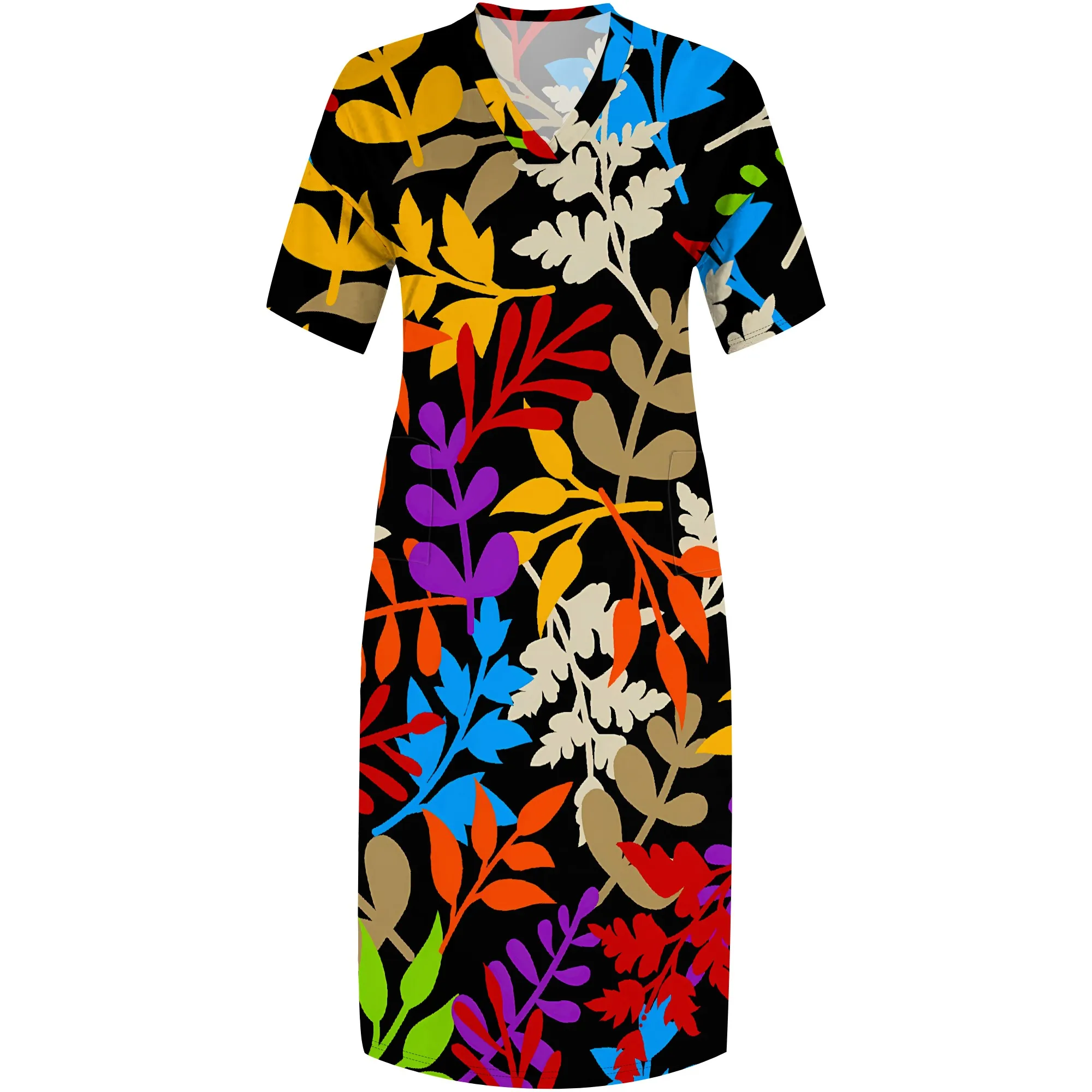 Nupusa Plus Size Kleurrijke Bloemenprint Jurk Dames Zomer Casual V-hals Maxi-jurk met korte mouwen