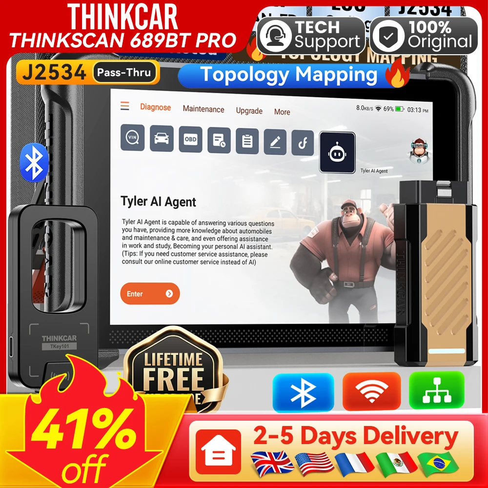 Lebenslanges kostenloses Update THINKCAR THINKSCAN 689BT Pro OBD2 Scanner CANFD/DoIP Alle Systemdiagnosen Topologie 35 Reset Funktionen Bidirektional
