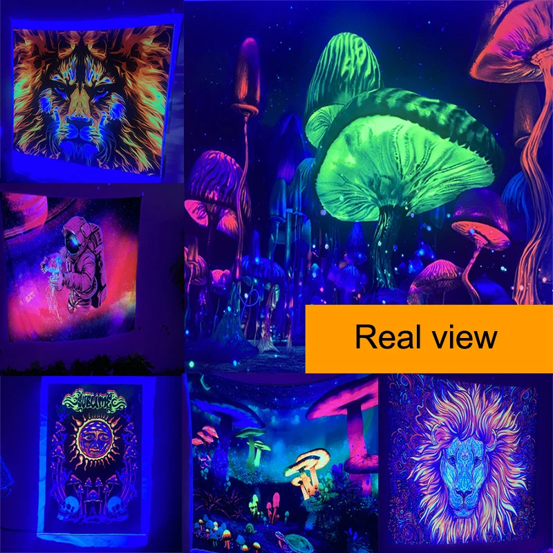 Black Light Tapestry UV Reactive Psychedelic DJ Hippie Wall Hanging Decor for Bedroom Dorm Indie Room Decoration