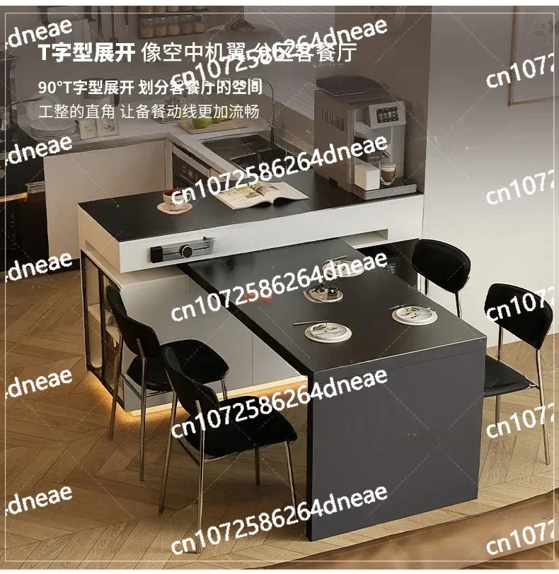 

Household Rotating Retractable Stone Plate Medium Kitchen Island Open Small Apartment Kitchen Island Dining Table Integrated
