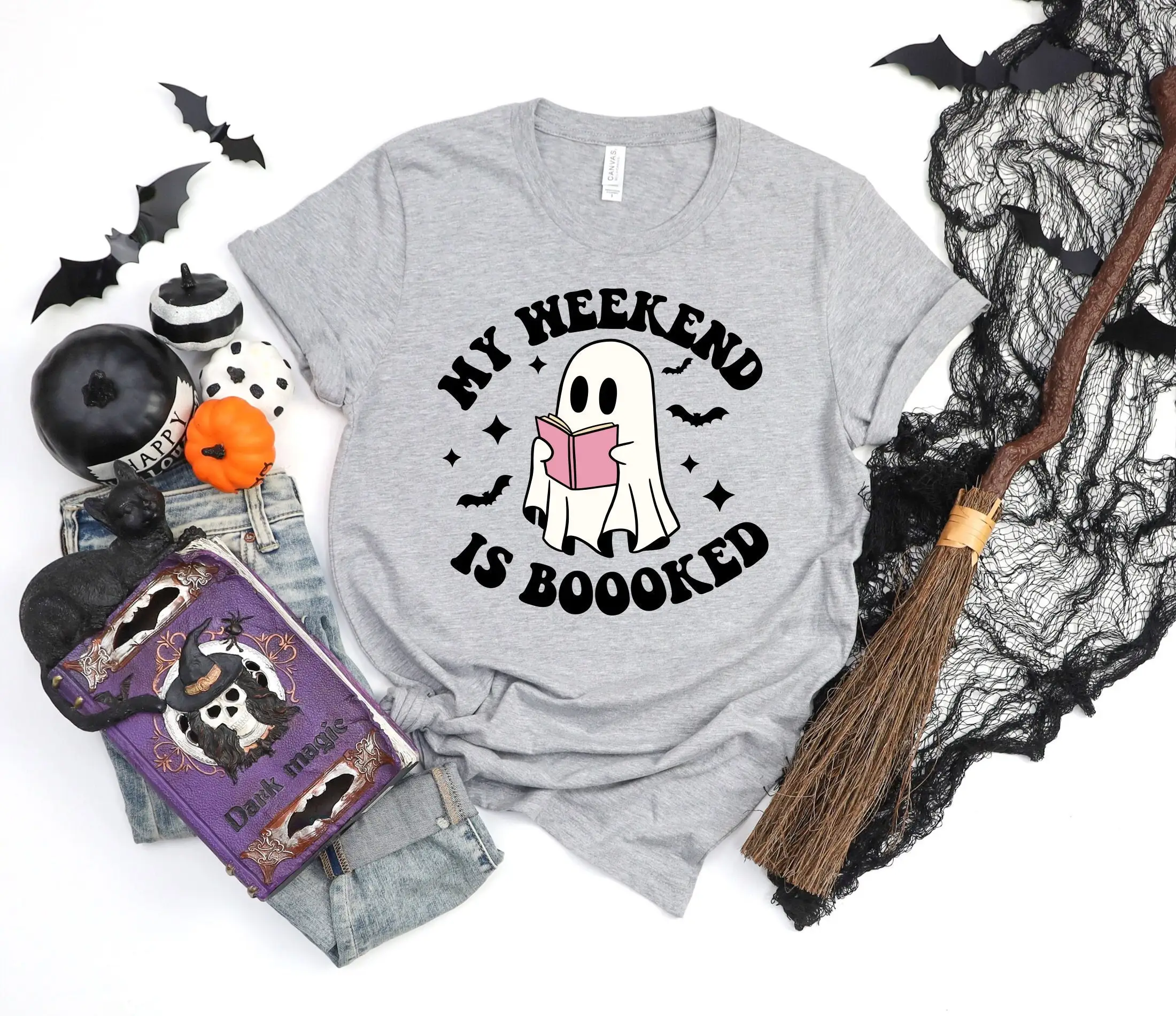 My Weekend Is Booked T Shirt Reading Ghost Sarcastic Halloween Funny For Book Lovers Bookworms