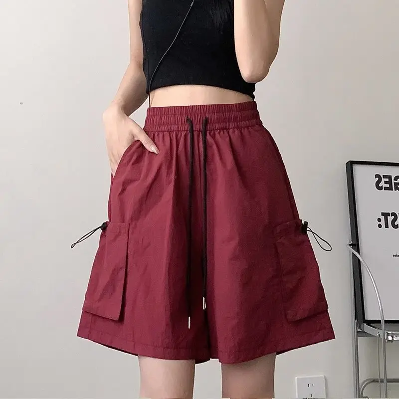 Sporty Cargo Shorts Women Big Pockets Causal High Waist All-match Students Y2k Loose Simple American Style Prevalent New Summer