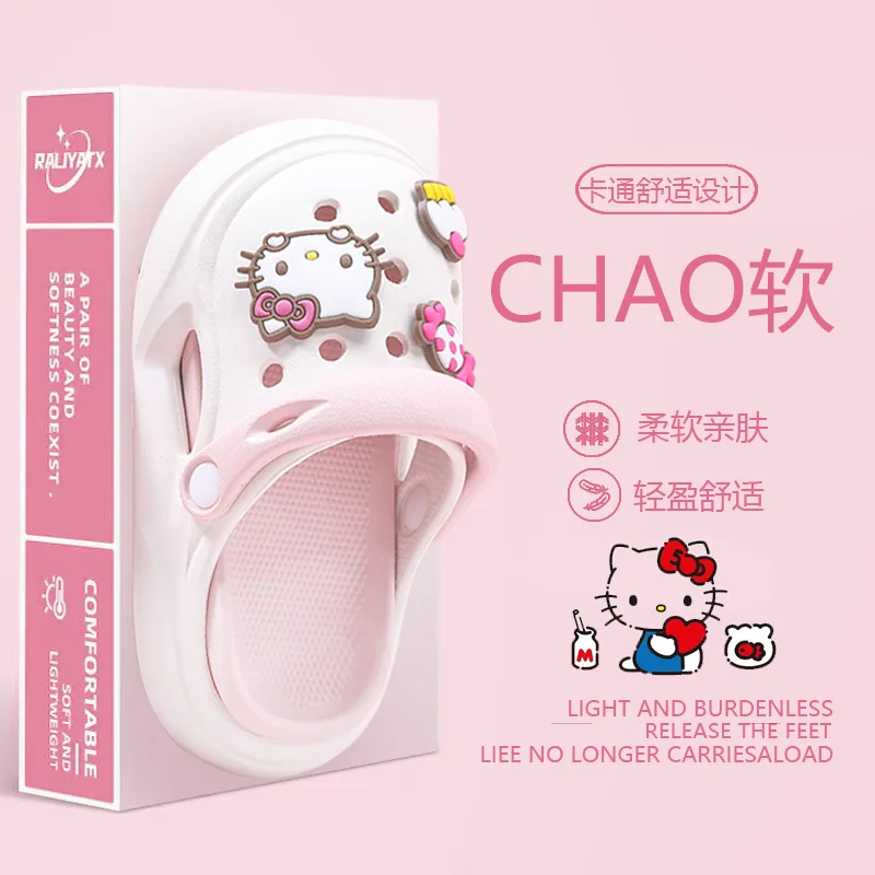 Cartoon Sanrio Hello Kitty Platform Clogs Women Kuromi Skull Charms Lightweight Eva Non Slip Summer Indoor Daily Walking Sandals view 2