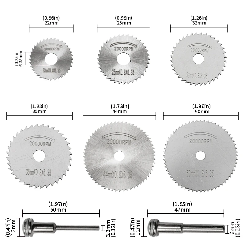 1 set di lame per sega circolare in acciaio ad alta velocità HSS per utensile rotante Dremel gambo da 3,2 mm 6 mm