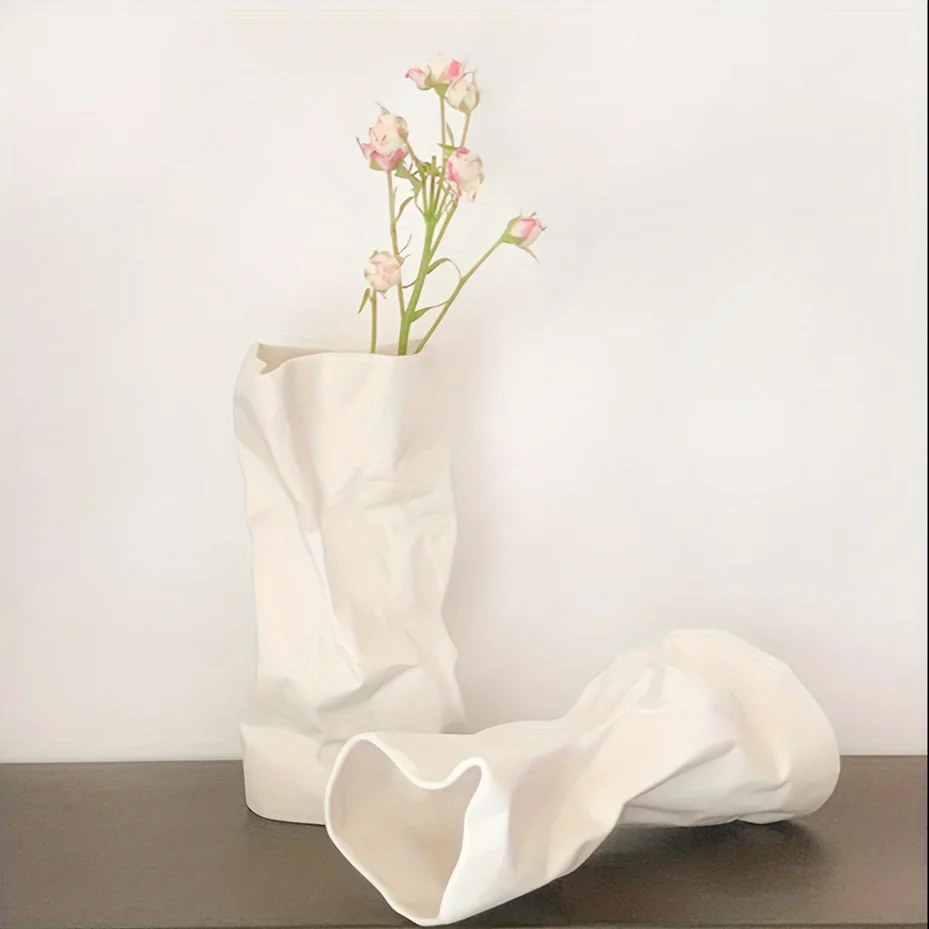 

Fashion Creative Ins Style Paper Bag Ceramic Vase Flower Decor Art Piece
