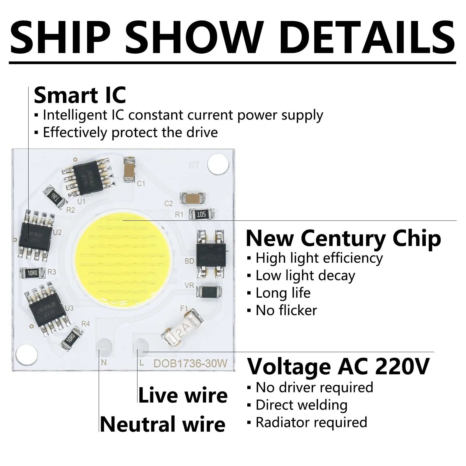 30W Super Bright LED Chip LED Lamp Beads AC 220V 240V Smart IC No Need Driver Cold Warm White DIY For Spot Lights Flood Lights