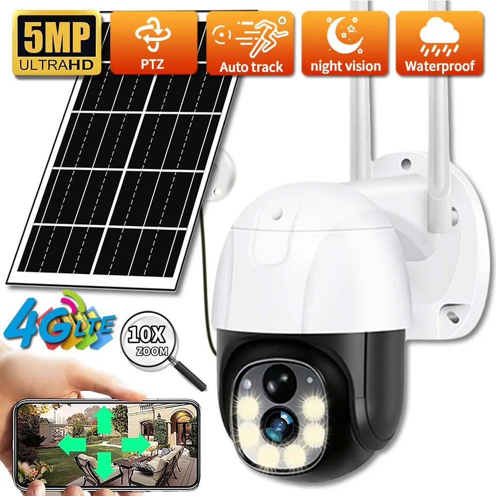 

V380 Pro 4G Solar Camera 5MP HD Night Vision Smart Home Security Wireless Outdoor CCTV Surveillance PTZ HD Lens Camera