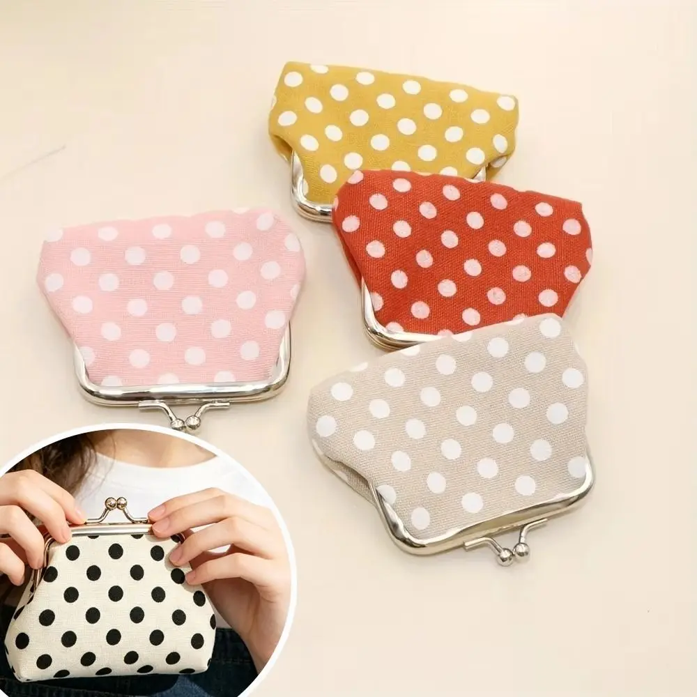Kiss Lock Closure Polka Dot Coin Purse Compact Lightweight Travel Cosmetic Bag Multifunctional Square Shape Clutch Coin Purse