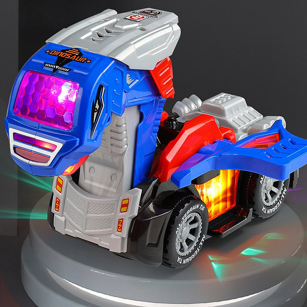 Transforming Easter Dinosaur Car Toys With LED Light Music Automatic Deformation Dino Race Car Toys for Kids Boy Girls