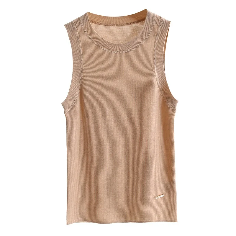 

High Quali 00 Pure Wool Yangzhou Yarn Knitted Women's Svel round Ne Vest Ele Sle Versatile Casual Spor