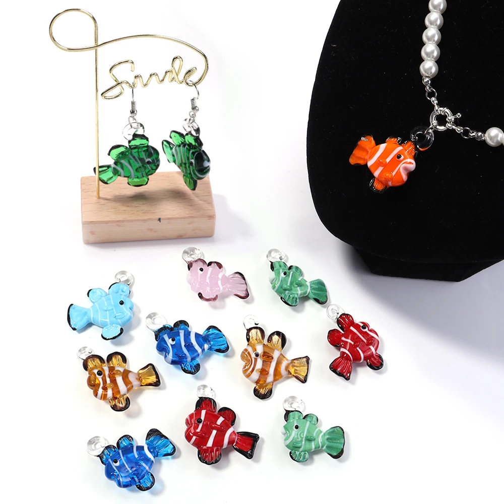 

2Pcs Glass Fish Bead 3D Tropical Fish Animal Charms for Jewelry Making Tiny Statue Ornaments Aquarium Decor DIY Necklace Pendant