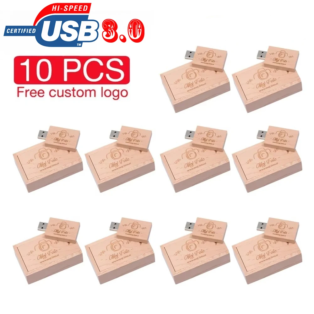 

10PCS/LOT Wooden USB 3.0 Flash Drive 128GB Free Custom Logo with Box Pen Drive 64GB Wedding Gift Memory Stick U Disk