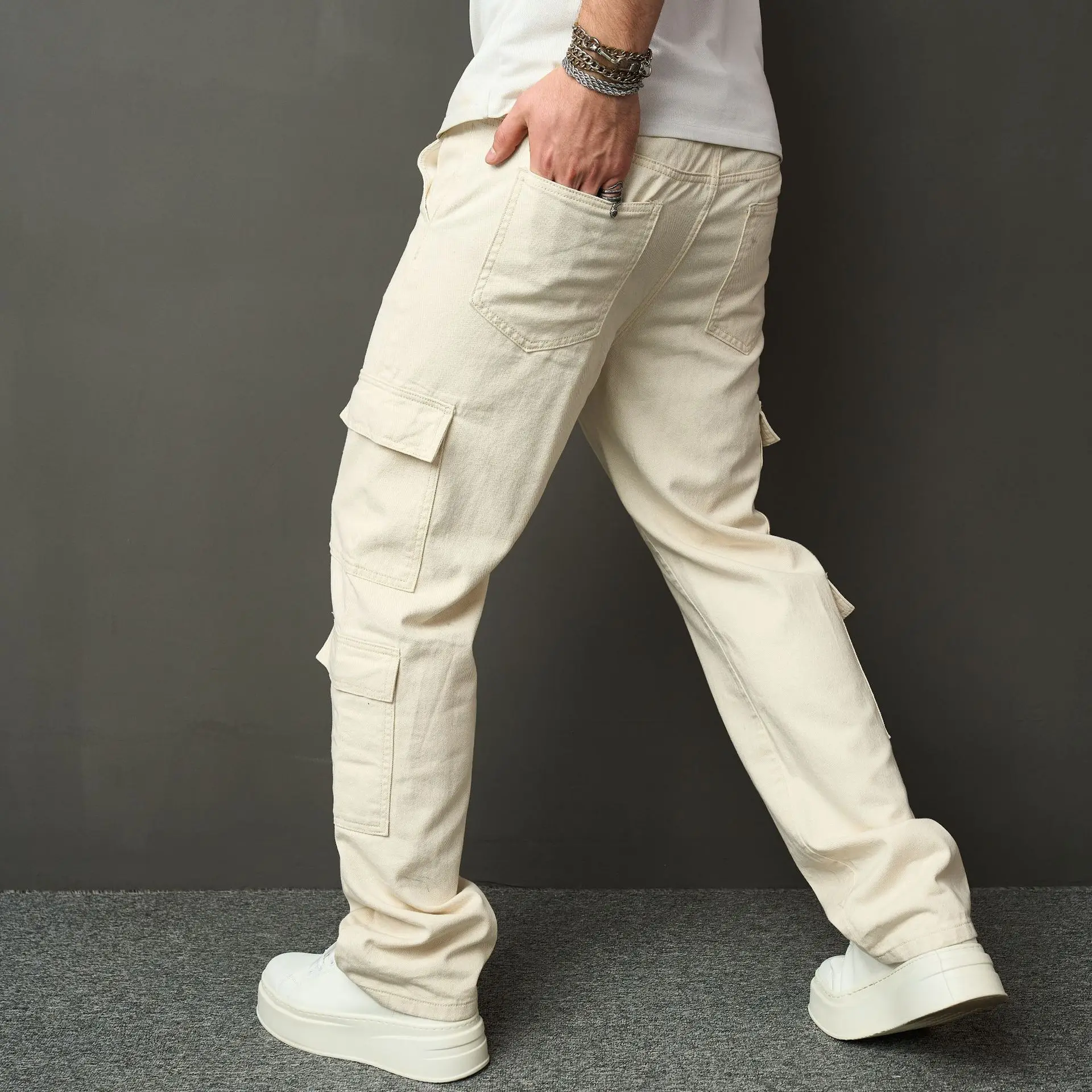 American High Street Fashion Trend Tooling Straight Jeans Men's Loose Wash Design Sense Versatile And Thin Long Pants