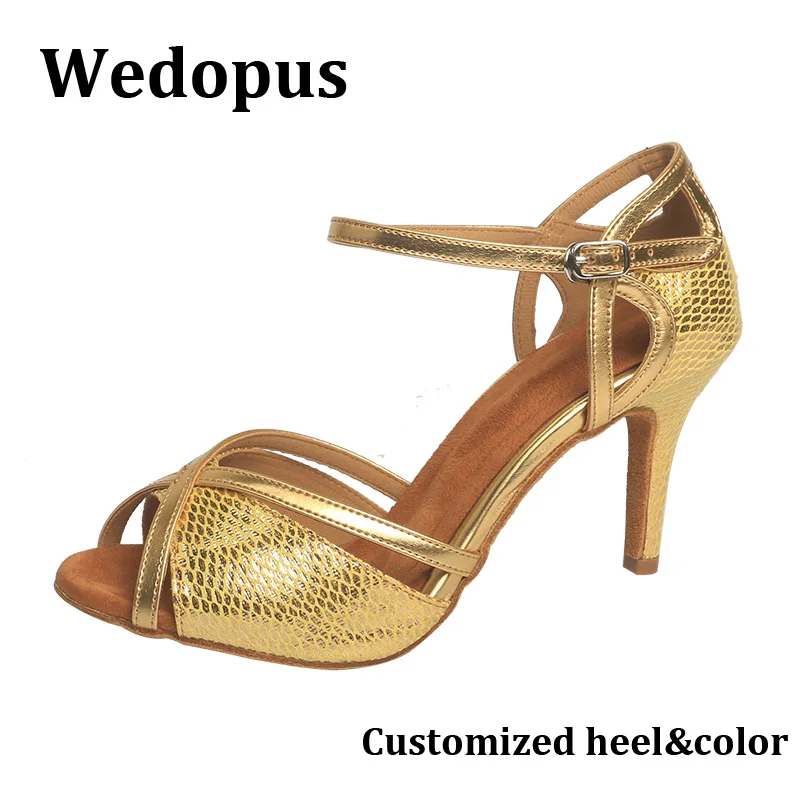 

Wedopus Customized Gold High Heel Shoes for Ballroom Dance Latin Suede Sole Dancing Shoes 8.5CM Dropshipping