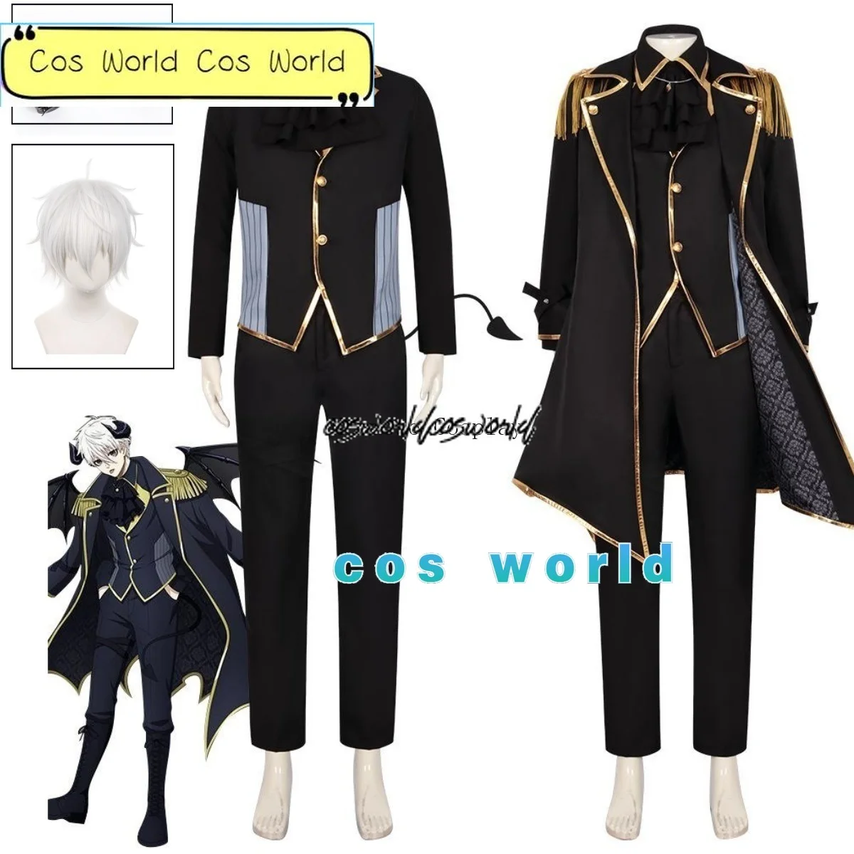

Anime Blue Lock Angel and Devil Nagi Cosplay Costume Black Uniform Halloween Christmas Party Clothes Props Full Set Wig Horns