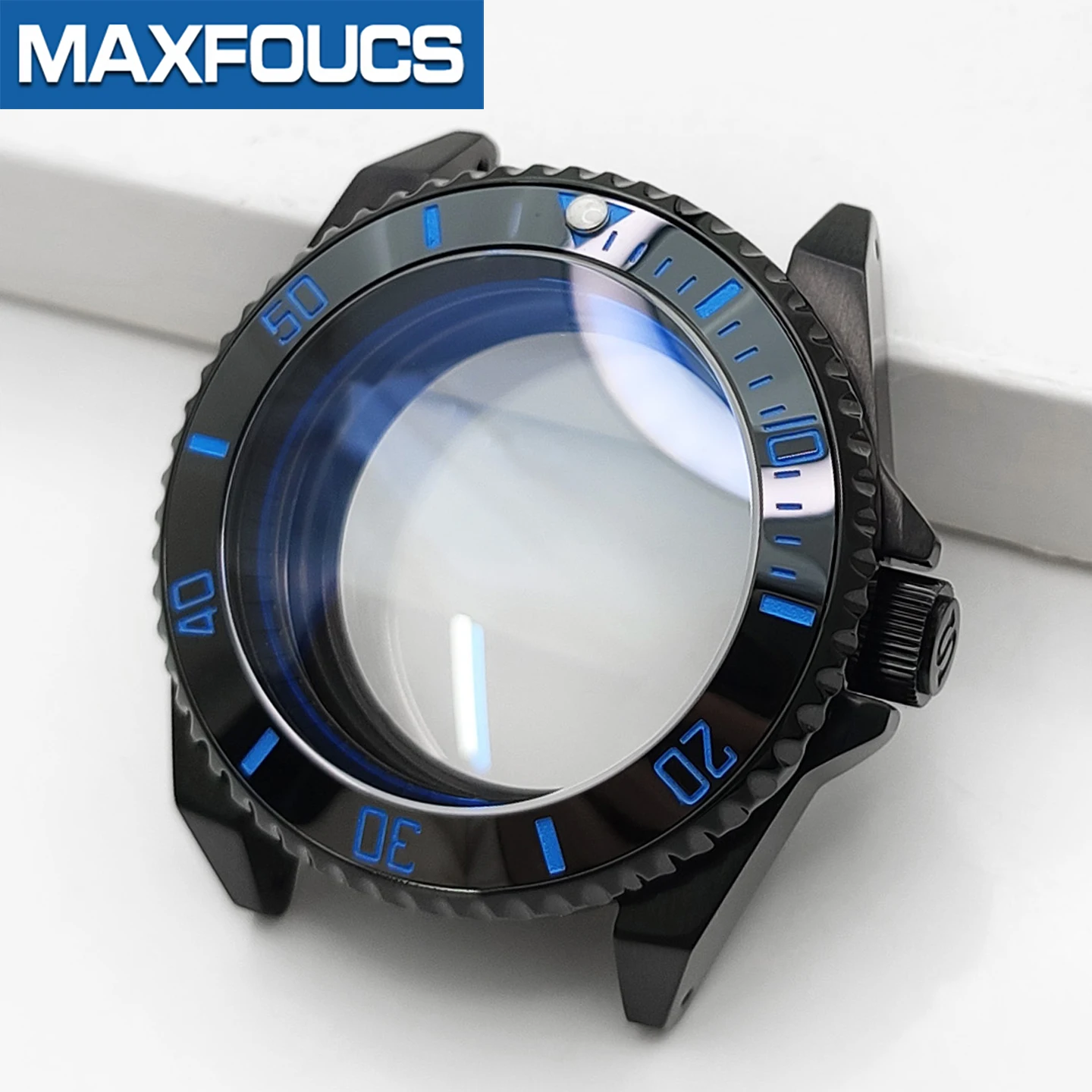 Samurai glänzendes schwarzes Edelstahl-Uhrengehäuse SKX MOD NH35 NH34 mit 3'O-Uhrkrone, Saphirglas, individuelles Zubehör – Detail 9