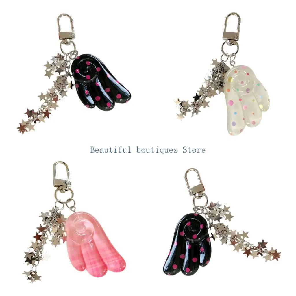 U4LF Glossy Acrylic Bag Pendant Charm with Ring Hardware and Star Detail