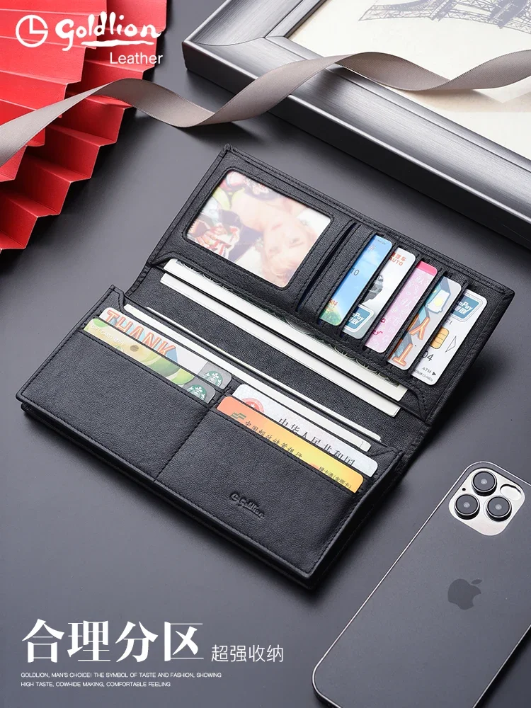 Оригинальный роскошный дизайнерский длинный мужской кожаный кошелек Goldlion, высококачественный вертикальный повседневный кожаный кошелек из воловьей кожи